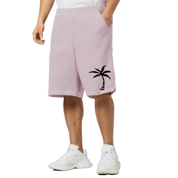Short Shorts for Men Summer Straight Leg Lightweight Breathable Beach Shorts with Coconut Tree Print Athletic Shorts Men Pink XXL