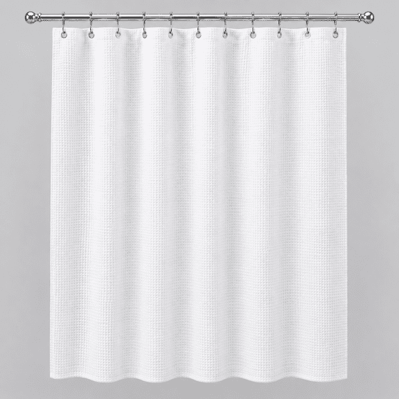 Short Shower Curtain 72x65 Inches, White Shower Curtain Waffle Textured, Heavy Duty 240GSM, Fabric Shower Curtain, Hotel Quality Bathroom Shower Curtains, Thick and Heavy