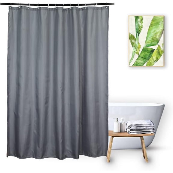 Short Shower Curtain Liner 72 x 60 Inch Fabric, Water Resistant Bathroom Shower Liners, Rust Resistant Grommets Top Weighted Bottom Machine Washable, Gray