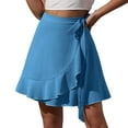 thumbnail image 1 of Short Skirt Women Ruffled High Waisted Lace Up Solid Color Casual for Party Summer Blue XL, 1 of 7