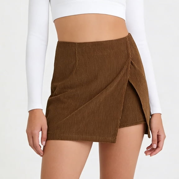 Short Skirts for Women Fall Skirt Fall Skirts for Women Womens Fall Skirt Fall Skirts Women's Mini Skirt High Waist Casual Split Hem Skort Athletic Tennis Bodycon Skirts With Inner Shorts, Brown-S