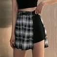 thumbnail image 1 of Short Skirts Women's Gothic Plaid Skirt Patchwork Button High Waisted A-Line Pleated Mini Skirts for Teen Girls Black XL, 1 of 9