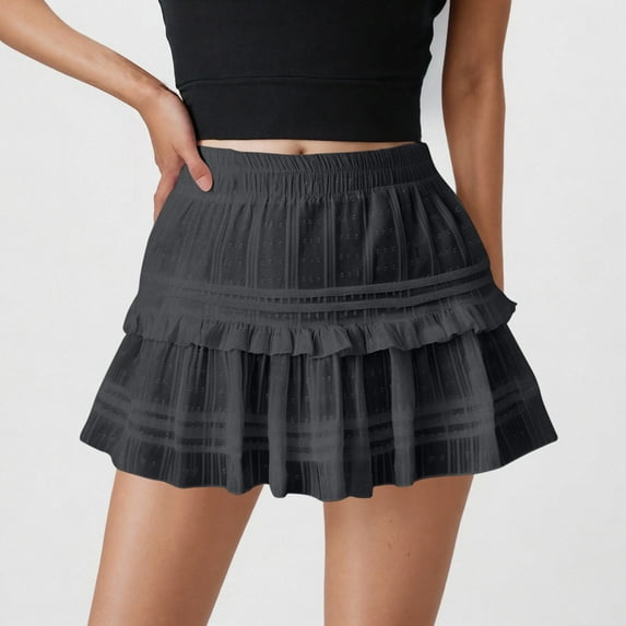 Short Skirts for Women 2X Plus Size Under $10 Summer Sexy Casual Fashion Solid Color Fold Elastic Waist Skirt