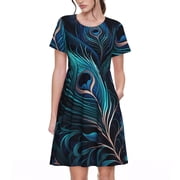 knee length dresses for ladies Mini Peacocks Wrap Midi Dress