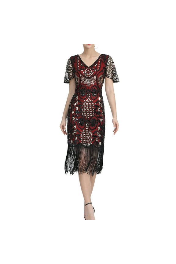 Short Sleeve Art Deco Flapper 1920S Evening Dresses Formal Gowns 20S Fringe Dress