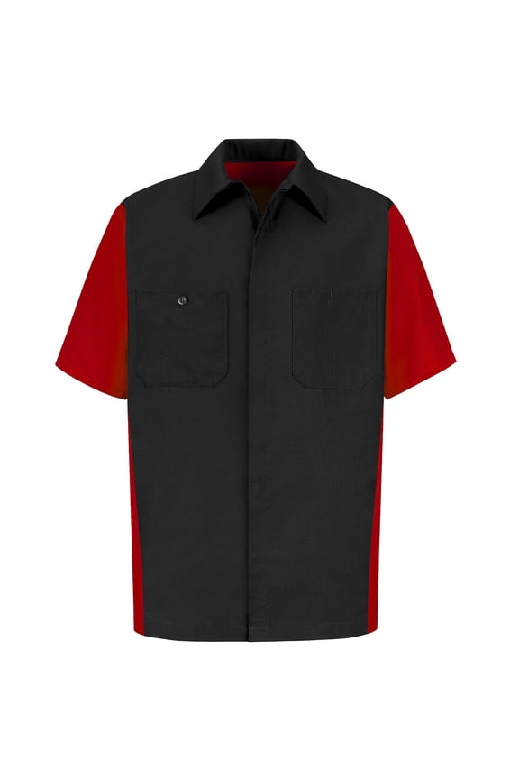 - Short Sleeve Automotive Crew Shirt - SY20, Black/ Red, 3XL