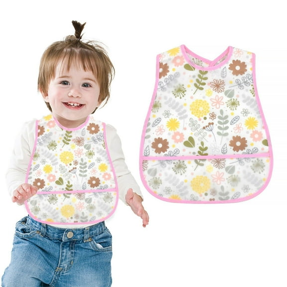 Short Sleeve Baby Bib for Toddlers,Soft Fabric Mess-Free Eating Apron for Boys and Girls,Spring Theme