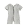thumbnail image 1 of Short Sleeve Baby Romper Solid Color Ribbed Infant Bodysuit With Zipper Comfy Crew Neck 0-12M Summer Jumpsuit On Clearance, 1 of 3