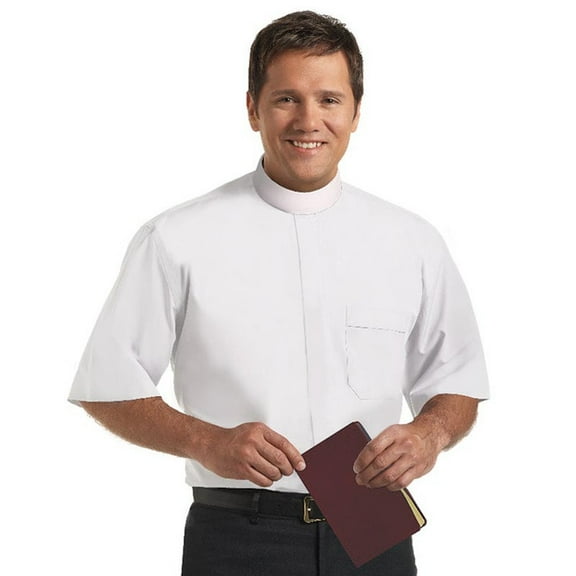 Short Sleeve Banded Collar Shirt - White