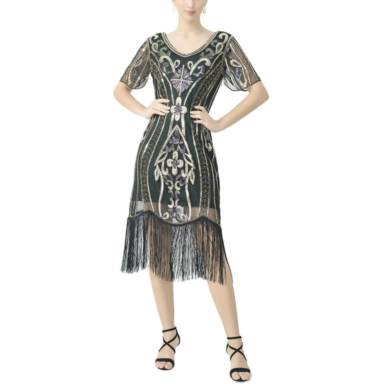 Great 1920s Dress Prom 20's Gatsby Costume Short Sleeve Beaded Flapper  Style Dress 1920'S Flapper Fringe Gatsby Party