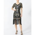 thumbnail image 1 of Short Sleeve Below Knee Sequin Beaded Fringed Hem Sparkle Flapper Dress, 1 of 6