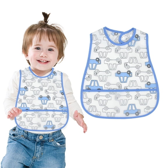 Short Sleeve Bib, 1–3 Years – Large Waterproof Kids Feeding Bib, Soft Washable Eating Apron with Full Coverage, Reusable Mess-Proof Fabric Bib,Sky Blue