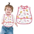 thumbnail image 1 of Short Sleeve Bib, 1–3 Years – Large Waterproof Kids Feeding Bib, Soft Washable Eating Apron with Full Coverage, Reusable Mess-Proof Fabric Bib,Watermelon Red, 1 of 4