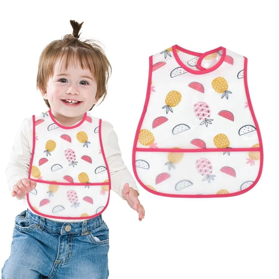 Short Sleeve Bib, 1–3 Years – Large Waterproof Kids Feeding Bib, Soft Washable Eating Apron with Full Coverage, Reusable Mess-Proof Fabric Bib,Watermelon Red