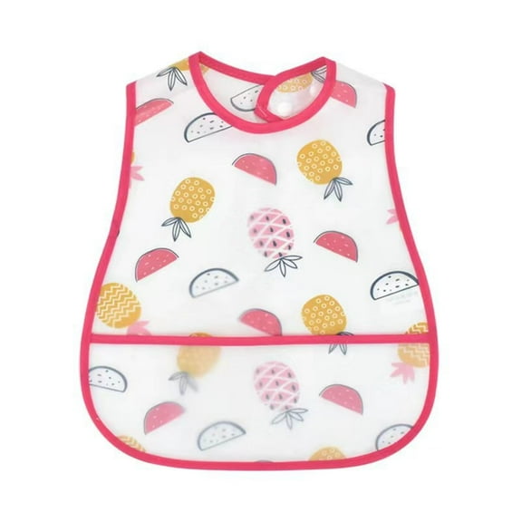 Short Sleeve Bib with Pocket,Mess Proof Bibs for Eating,Waterproof Lightweight Weaning Apron,Easy Clean Machine Washable,Travel Friendly,Essential Must Have for Feeding,Watermelon Red,11x17.52x4.33"