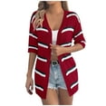 thumbnail image 1 of Short Sleeve Blazers for Women, Lightweight Summer Crochet Cardigan for Women, Short Sleeve Striped Boho Oversized Open Front Knitted Cardigans Coat Wine S, 1 of 8