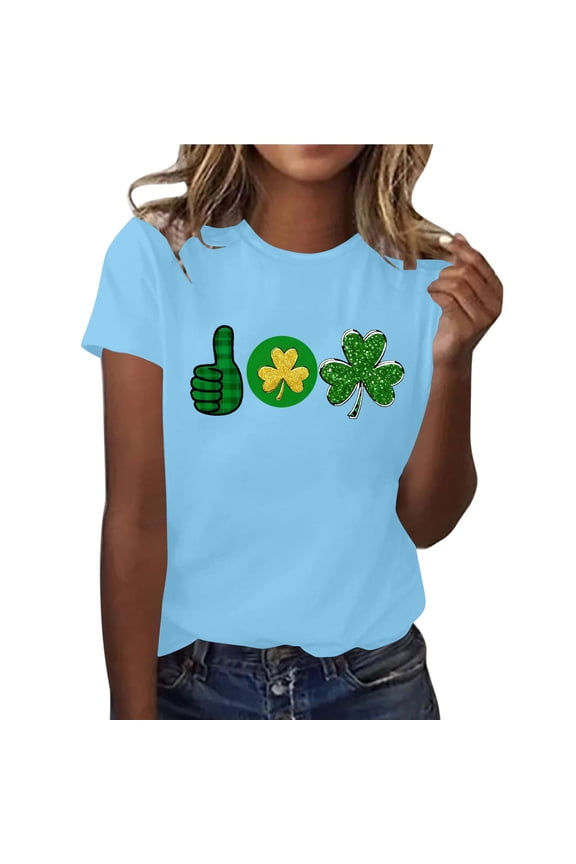 Short Sleeve Blouses for Women Dressy,Saint Patrick's Day Shirts Women Funny Shamrock Graphic Print Irish T Shirt Spring Casual Short Sleeve Crew Neck Tee Tops