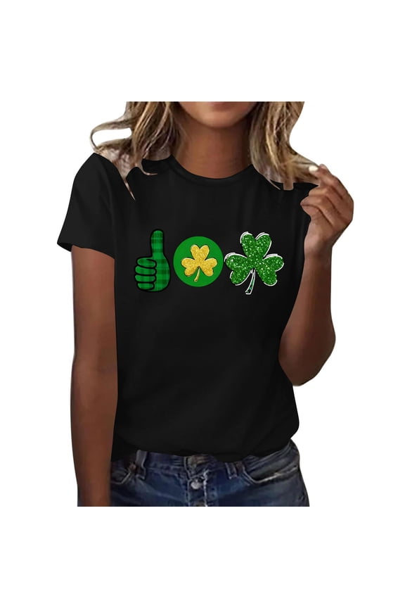 Short Sleeve Blouses for Women Dressy,Saint Patrick's Day Shirts Women Funny Shamrock Graphic Print Irish T Shirt Spring Casual Short Sleeve Crew Neck Tee Tops