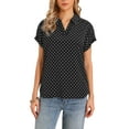 thumbnail image 1 of Short Sleeve Blouses for Women Business Casual Polka Dots Print V Neck Work Office Tops XS Black, 1 of 6