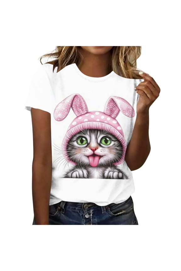 Short Sleeve Blouses for Women Casual,Easter Bunny Shirt for Women Cute Rabbit Graphic T Shirt Funny Short Sleeve Happy Easter Tee Tops