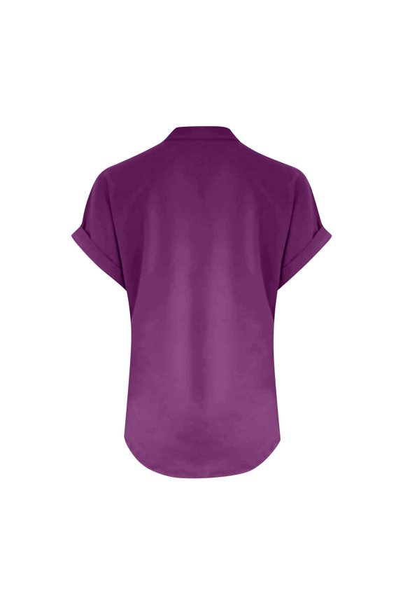 Short Sleeve Blouses for Women Casual Linen Cotton Tunic Tops Button V Neck Shirts Loose Fit Beach Vacation Tees Purple L