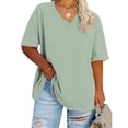 thumbnail image 1 of Short Sleeve Blouses for Women Trendy Sexy V Neck Shirts Fashion Casual Solid Tops Ladies Summer Loose Comfy Tees Ladies Going Out Tops, 1 of 4