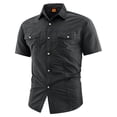 thumbnail image 1 of Short Sleeve Button Down Fishing Shirt for Men Regular Fit Nylon Work Shirt with Flap Pocket Work Utility Top for Men Size M-5XL Black, 1 of 5