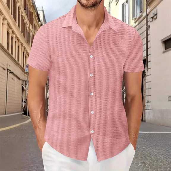 Short Sleeve Button Down Shirt, Men's Casual Nylon Stretch Shirt, Soft Breathable Summer Top for Outdoor and Leisure Wear