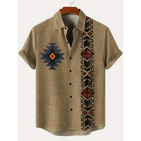 Short Sleeve Button Down Shirts for Men Linen Shirts Vintage Summer Casual Loose Solid Color Stand Collar Vacation Shirts Brown 3XL