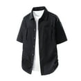 thumbnail image 1 of Short Sleeve Button Down Shirts for Men Soft Lightweight Spandex Cotton Collared Blouses Tops with Pockets (L, Black), 1 of 4
