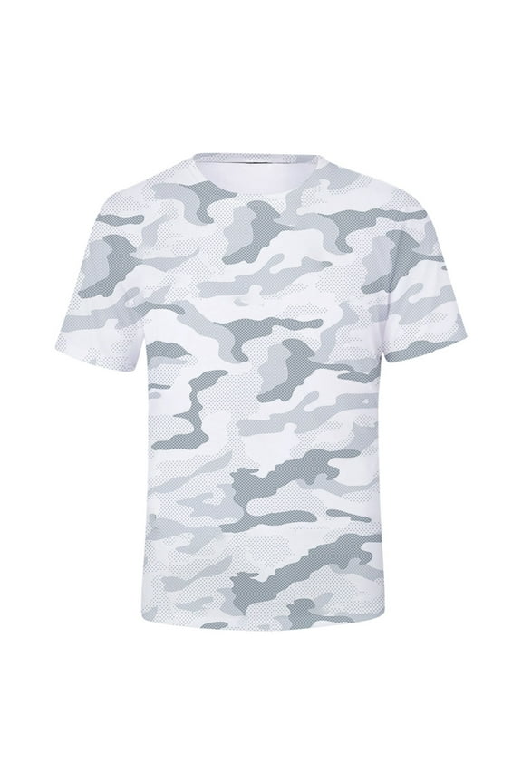 Short Sleeve Camo Shirt For Mens Quick Dry Crew Neck Printed Casual Loose Fit Pullover Comfy Shirt Tops White L