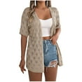 thumbnail image 1 of Short Sleeve Cardigans for Women Casual Crochet Knitted Hollow Out Open Front Summer Beach Bikini Cover Up Tops Loose Solid Color T Shirts Cardigan, 1 of 7