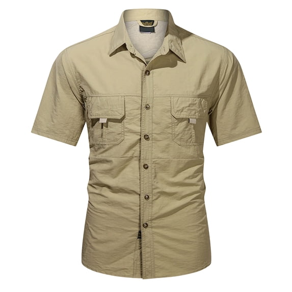 Short Sleeve Cargo Shirts for Men Multi Chest Pocket Lightweight UPF 50 Sun Protection Quick Dry Breathable Button Up Lapel Collar Outdoor Work Tops