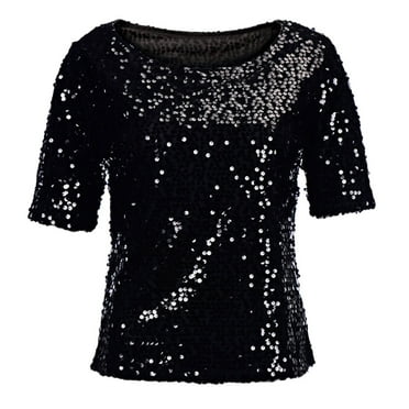 Short Sleeve Casual Tops for Women Fashion Sequins Sparkle Coctail Party Blouse Crop Shirt T Shirts Basic Tee Tops