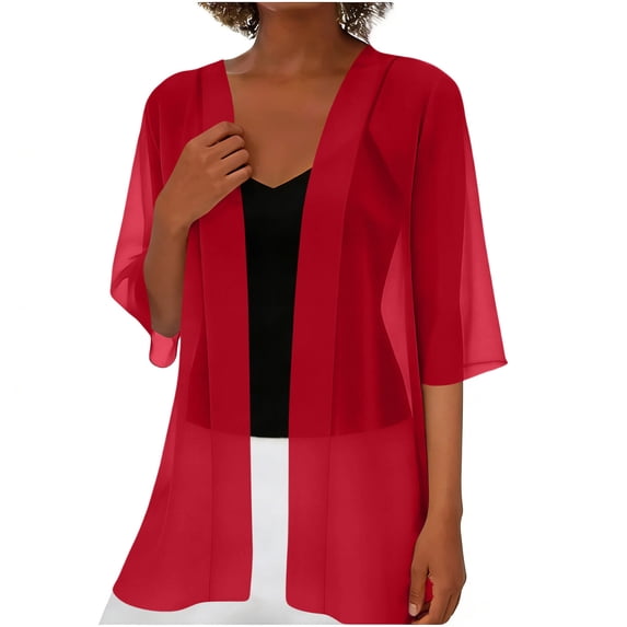 Short Sleeve Chiffon Cardigans for Women Lightweight Irregular Hem Open Front Cardigan Shrugs Mesh Beach Cover Ups