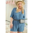 thumbnail image 1 of Short Sleeve Collar V Neck Waist Elastic Side Pocket Button Down Knit Romper, 1 of 5