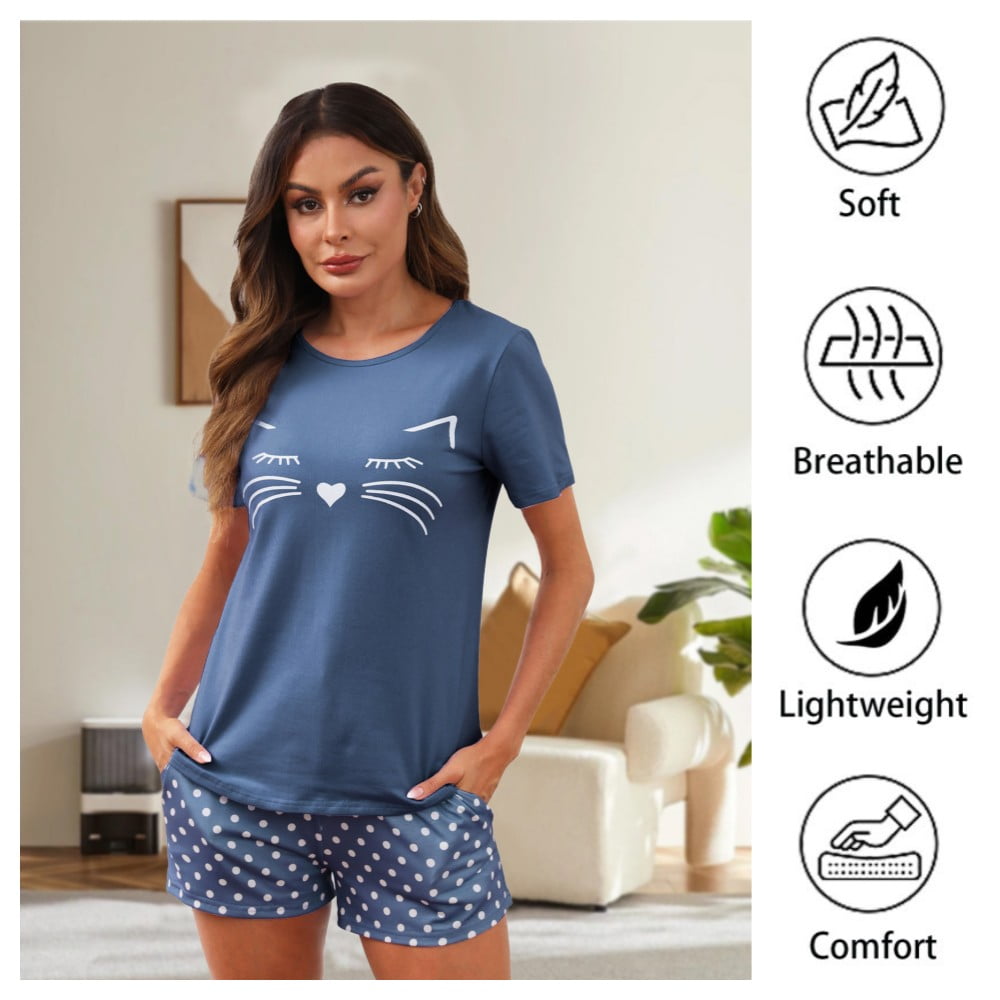 Short Sleeve Cotton Pajamas Sets for Women 2pc Women's Shorts Pajama ...