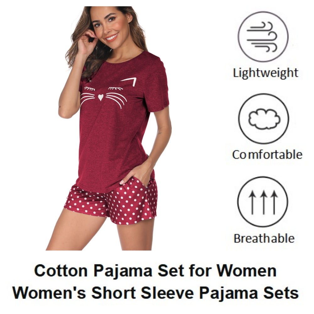 Short Sleeve Cotton Pajamas Sets for Women 2pc Women's Shorts Pajama ...