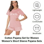 Short Sleeve Cotton Pajamas Sets for Women 2pc Women's Shorts Pajama Set Women's Cat Print Pajama Set Womens Summer Pajamas Sets Soft Loungewear Sets for Women, S-XXL