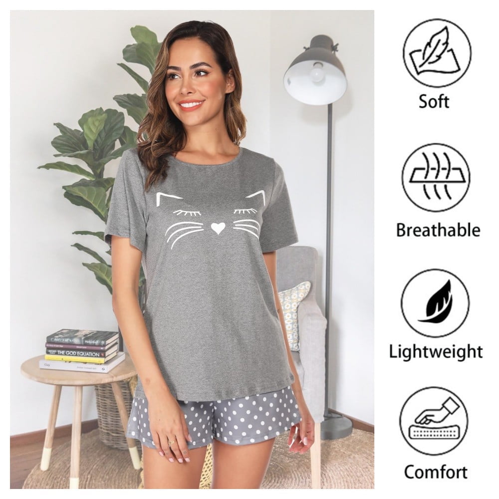 Short Sleeve Cotton Pajamas Sets for Women 2pc Women's Shorts Pajama ...