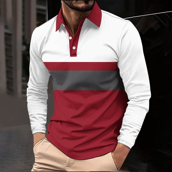 Short Sleeve Cotton Shirts for Men Mens Golf Shirts Long Sleeve Lightweight Breathable Moisture Wicking Loose Casual Basic Tee Shirts Red M