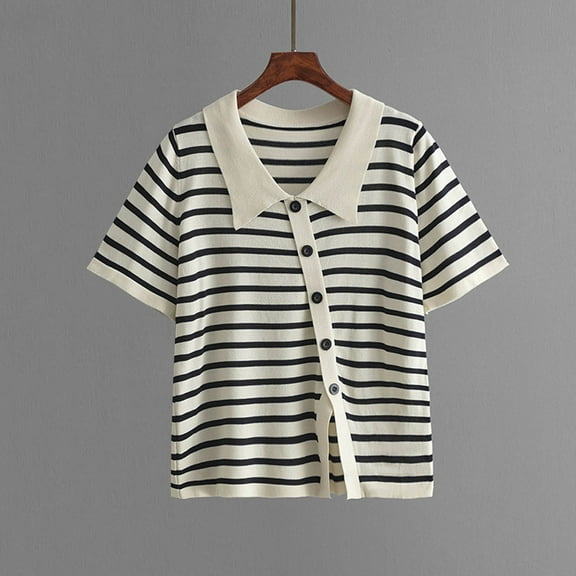 Short Sleeve Cotton T Shirts for Women Womens Tops Trendy Dressy Casual Black and White Striped Tshirt Women Oversized Tshirts My Order