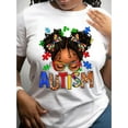 thumbnail image 1 of Short Sleeve Crew Neck Autism Print T-Shirt for Spring & Summer, Women's Casual Clothing, Casual Sporty Tee, Summer Gifts, 1 of 5