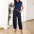 thumbnail image 1 of Short Sleeve Crew Neck Fashion Solid Color Polyester Two Piece Set Of Tops And Pants, 1 of 6