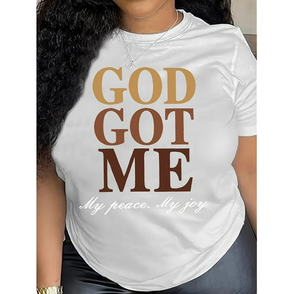 Short Sleeve Crew Neck God Got Me Letter Print T-Shirt for Spring & Summer, Casual Women's Clothing Tee For Adult, Men, Women, Teen, Teenager, Adolescent, Youth. Tee