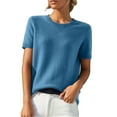 thumbnail image 1 of Short Sleeve Crew Neck Sweater Shirts for Women Knit Pullover Tops Casual Summer Blouses, Birthday Gifts for Women, 1 of 7