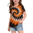 thumbnail image 1 of Short Sleeve Crew Neck T-Shirt for Girls Retro Spiral Tie Dye Print Top Daily Active Playwear Summer Vintage Fashion Wear for Teen, 1 of 5