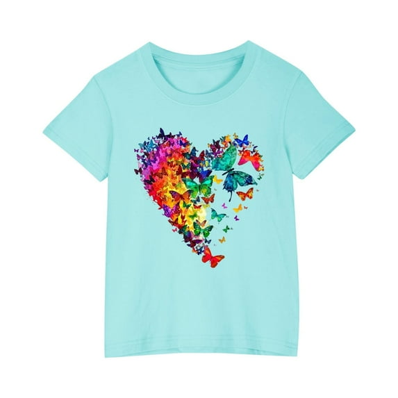 Short Sleeve Crewneck T-Shirts Top Tee Size 3-9 Years Toddler Girls' Cotton T-Shirt