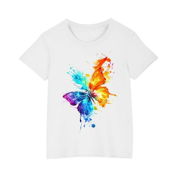 Short Sleeve Crewneck T-Shirts Top Tee Size 3-9 Years Toddler Girls' Cotton T-Shirt