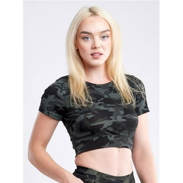 Short-Sleeve Crop Top Green Camo Large X-Large